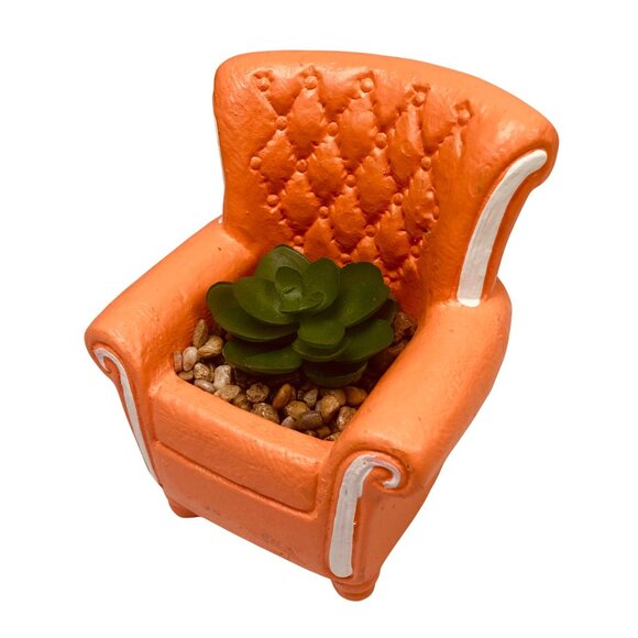 Orange Armchair Succulent Planter With Faux Plant & Pebbles Quirky Decor - Picture 1 of 4
